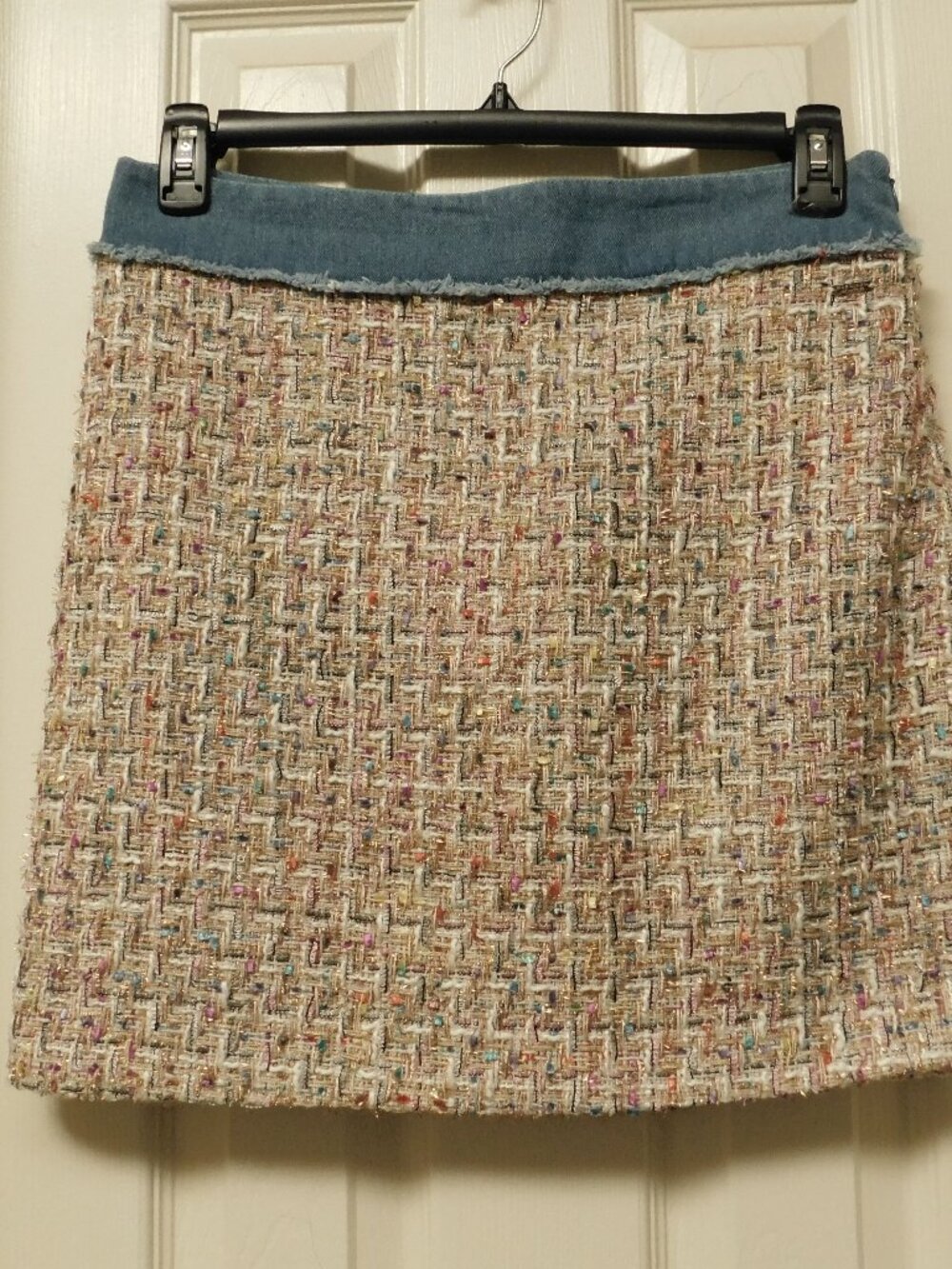 MARCIANO Los Angeles Womens Multicolor Tweed Mini Skirt Frayed Trim Textured M